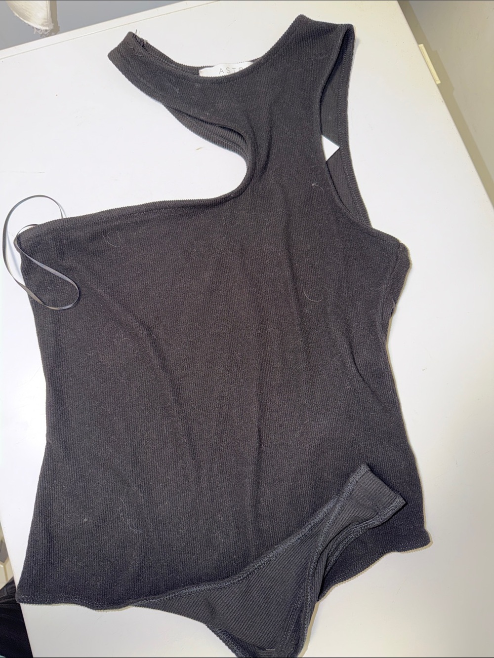 ASTR Black One-Shoulder Ribbed bodysuit NWT!